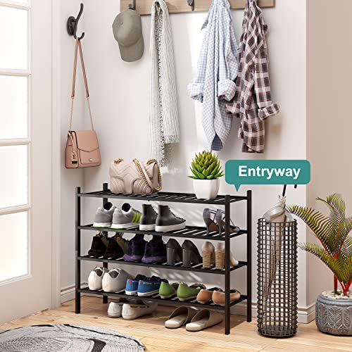 viewcare Black 4-Tier Long Shoe Rack, Bamboo Wood, 33-Inch - color: Black, size: 4-Tier Long