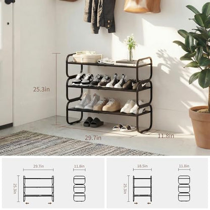 3 Tier Shoe Rack - Expandable Shoe Organizer for Closet, Adjustable Metal Shoe Shelf Storage, Stackable Long Shoe Stand Holder for Garage, Entryway, Door Entrance - size: 3 Tier