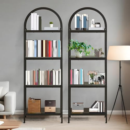Garvee Arched Bookshelf 4 Tier, Arched Display Racks with Metal Frame | Tall Standing Bookshelves,Modern Open Storage Shelf Display Rack for Bedroom, Living Room, Home Office - color: 4-tier Black