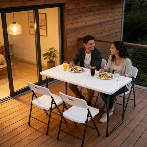 4FT Folding Table Adjustable Height Table (White, 4 Pack) - color: White, size: 4FT-4pack