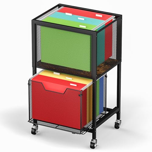 Tiaoheka Rolling File Cart, Mobile File Cabinet with Wheels Hanging Files, Hanging File Organizer Fit Letter/Legal Size Beside Under Desk for Office, Home（Patent Pending） - color: Black, size: Large -2L Drawers File Cabinet