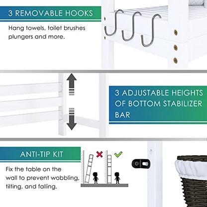 SMIBUY Bathroom Storage Shelf, Bamboo Over-The-Toilet Organizer Rack, Freestanding Toilet Space Saver with 3-Tier Adjustable Shelves (White) - color: White