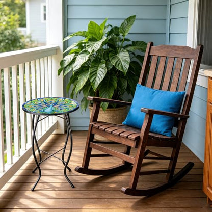 MUMTOP Outdoor Side Table - Small Mosaic Patio Tables, 14” Round Accent End Coffee Glass Plant Stand for Garden Living Room(Peacock) - color: G-peacock