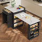 Gecheer Extendable Kitchen Island with Drawers, Double-Door Cabinets & Open Shelving – Black, 80.7" L x 33.4" W x 35.3" H – Multi-Functional Dining Table, Breakfast Bar & Tea Station