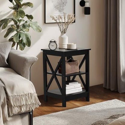 PHI VILLA Black End Table, Side Table for Living Room Set of 2, Nightstand/Bedside Table - color: Black 2