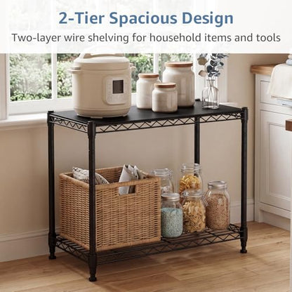 DUMOS 2-Tier Metal Wire Storage Shelves, Adjustable Standing Storage Rack Shelf, Heavy Duty Steel Shelving Unit Organizers for Kitchen Bathroom Pantry Garage, 23.1" Wx13.1 Dx22.2 H, Black - size: 2 Tiered-22.1"H without wheels