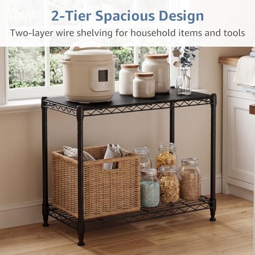 DUMOS 2-Tier Metal Storage Shelves, 23" W Wire Adjustable Standing Storage Rack Shelf, Heavy Duty Steel Shelving Unit Organizers for Kitchen Bathroom Pantry Garage, 23.3" Wx13.4 Dx22 H