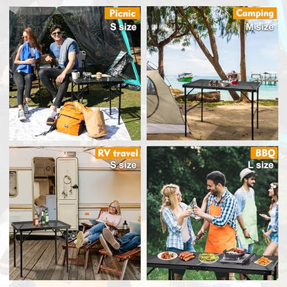 GREGIN Camping Table with Mesh Desktop, Lightweight & Portable Small Folding Grill Table, Height Adjustable Metal Outdoor Table for Camp, Cooking, BBQ, RV, Picnic-2 FT Black - size: S: 23.62"L x 15.75"W x 10.6"H/22"H