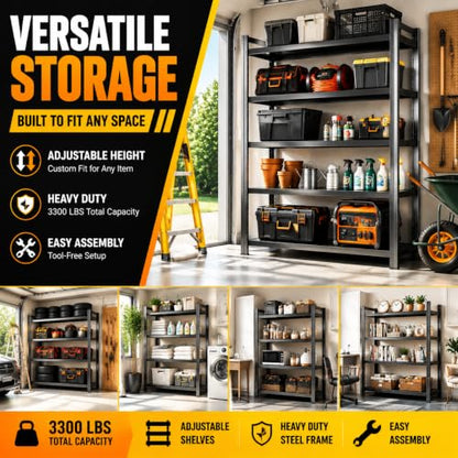 Garage Shelving, Heavy Duty Storage Shelves, Adjustable Boltless Units | Metal Shelving with Double Layer Posts, Industrial Steel Shelving for Garage Basement Warehouse Kitchen, Black, 72H*36W*16D - size: 16D*72H*36W Upgrade Steel