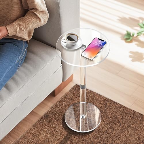 9.8" Round Clear Acrylic End Table - Modern Small Space Side Table for Living Room, Bedroom, Office, Outdoor | Sturdy, Easy to Install, Multi-Purpose - size: Small-9.8in