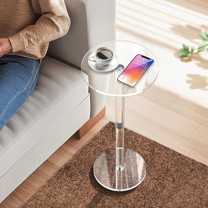9.8" Round Clear Acrylic End Table - Modern Small Space Side Table for Living Room, Bedroom, Office, Outdoor | Sturdy, Easy to Install, Multi-Purpose - size: Small-9.8in
