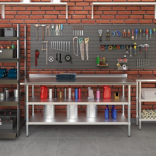 AmGood Stainless Steel Work Table with 1.5" Backsplash and 2 Shelves | Metal Kitchen Food Prep Table | NSF (72" Long x 24" Deep) - size: 72" Long x 24" Deep