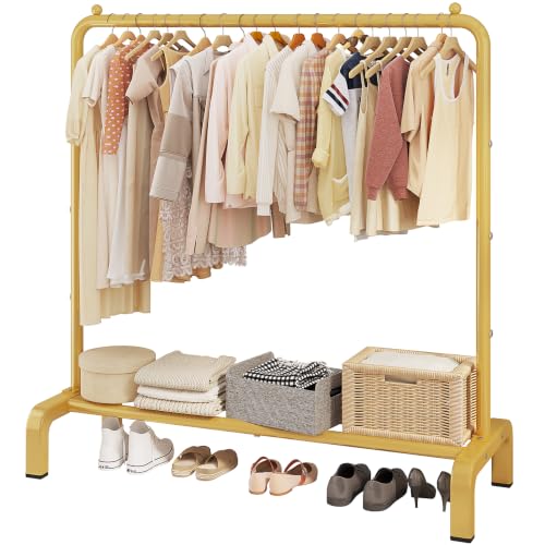 Metal 43.3 Inches Garment Rack with Bottom Shelf Clothing Rack for Hanging Clothes Coats Skirts Shirts Sweaters Gold | Metal 43.3 Inches Garment Rack Clothing Clothes Rack with Bottom Shelf for Hanging Clothes Coats Skirts Shirts Sweaters Gold - color: Go