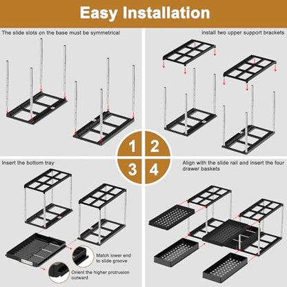NIUXX Expandable Under Sink Organizer: 2 Tier Height Adjustable Under Cabinet Organizer - Double Pull Out Shelf Under Sink Storage for Kitchen - Bathroom and Laundry Room - Space Saving - size: 27.9"L x 15.51"W-Height adjustable
