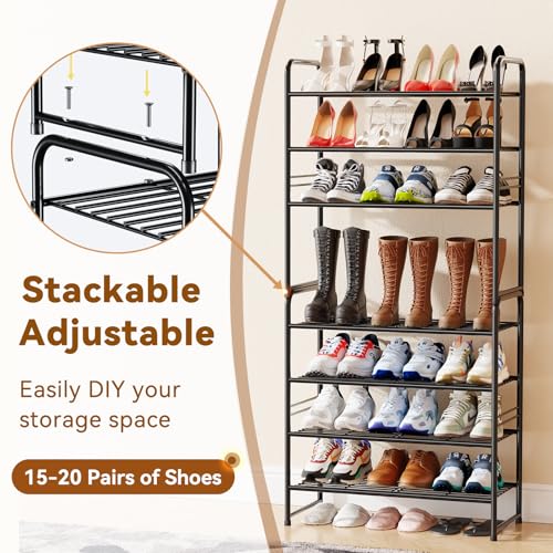Simple Shoe Rack, 4 Tier Heavy Duty Metal Shoe Shelf 27 Inch Wide, Black - color: Black, size: 4 Tier