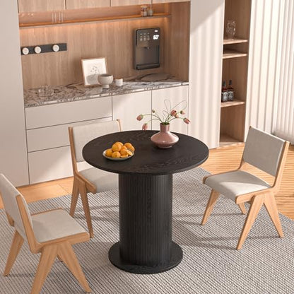 31.5 inch Round Dining Table for 2, Modern Farmhouse Kitchen Table, Small Circle Dining Tables with Wood Strip Base for Kitchen Living Room (Black) - color: Black