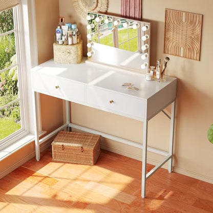 SUPERJARE Vanity Desk with Drawers, 31.5 inch Computer Desk, Modern Simple Home Office Desks, Makeup Dressing Table for Bedroom - White - color: White, size: 31.5 inch