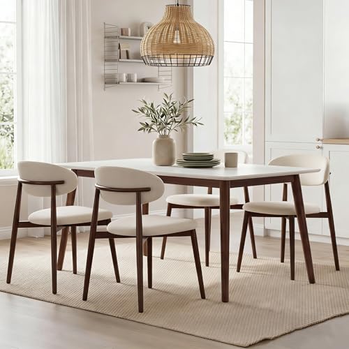 UVV Dining Chairs Set of 4, Metal Kitchen Chairs with Modern Fabric Upholstered for Dining Room, Beige - color: Beige Seat / Walnut-grain Metal Legs