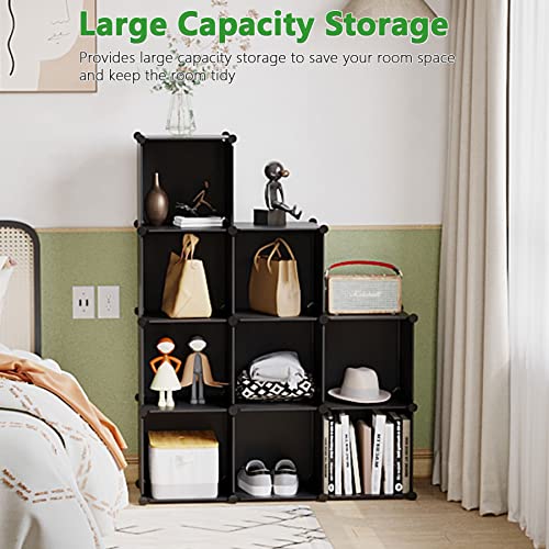 C&AHOME Cube Storage Organizer, 9-Cube Bookcase, Closet Cabinet Black | DIY Stackable Bookshelf, Plastic Modular Shelving Units Ideal for Home, Office, Kids Room, 36.6" L x 12.4" W x 48.4" H - color: Black