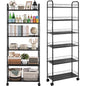 6 Tier Rolling Storage Cart on Wheels, Slim Tall Narrow Storage Shelf for Small Spaces, Metal Utility Cart Freestanding Mobile Shelving Rack with Wheels for Kitchen, Bathroom, Laundry Room - size: 10 in Wide