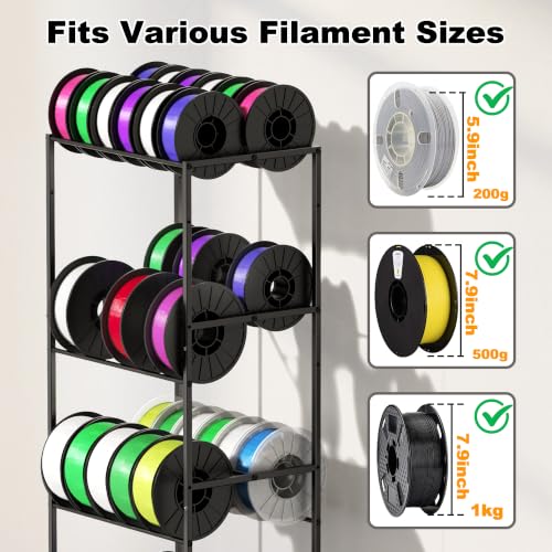3D Printer Filament Storage Rack with Wheels, 5-Tier Rolling Spool Holder Stand Cart, Holds up to 60x1kg Spools, Heavy Duty Metal Filaments Organizer Shelf for Printing Studio Office Workshop