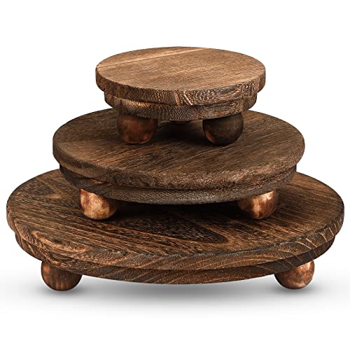Amyhill 3 Pcs 8/6/4 Inch Wooden Risers for Display Wood Pedestal Stand Mini Tray Stand Round Wooden Pedestal Holder Rustic Riser for Decor Tiered Tray Decor Home Kitchen(Brown) - color: Brown, size: 8/6/4 Inch