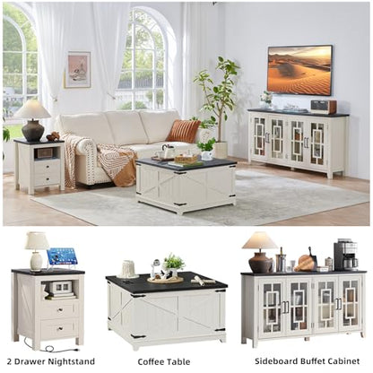 Joaxswe Night Stands with Charging Station Set of 2, Farmhouse Nightstand, White Wooden Bedside End Tables with 2 Drawers and Open Shelf, Bed Side Table for Bedroom, Living Room, Closet, Office - color: White, size: 2 pack