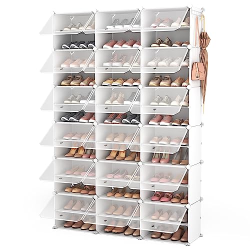 ROJASOP Portable Shoe Rack Organizer with Door, 72 Pairs White Shoe Storage Cabine Covered Shoe Rack Shoe Organizer for Closet Entryway Garage Closed Shoe Rack Organizer Cabinet with Doors - color: White, size: 72 Pairs