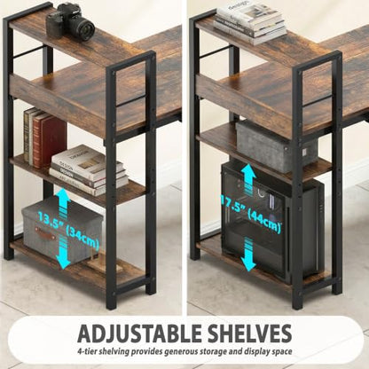 SHW 46-Inch Home Office Computer Desk w/Side Shelf & Drawer, Rustic Brown | w/ Reversible Adjustable Shelf | Drawer with adjustable compartments - color: Rustic Brown