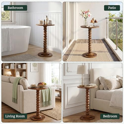 Round Side Table for Small Spaces, Modern Pedestal End Table with Solid Wood Spindle Leg, Small Drink Table Accent Nightstand for Living Room, Bedroom, Sofa Side, Apartment & Office, Brown - color: Brown