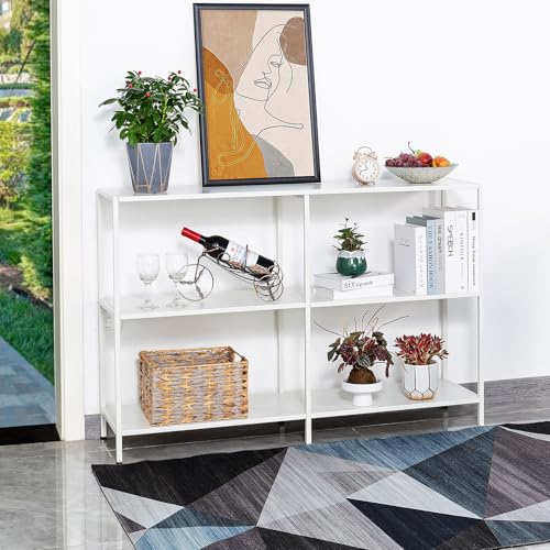 HDANI 47.2 Inch Metal Console Table with 3 Tier Strage Shelves,Narrow Entryway Table,Modern Sofa Tables for Entryway, Living Room,Bedroom,White - color: White, size: 47.24×11.81×31.5in