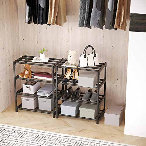 3-Tier Small Shoe Rack, Metal Stackable Kids Shoe Shelf Storage Zapateras Organizer,Narrow Shoe Rack Sturdy for Closet Hallway Entryway Living Room Bedroom (Black) - size: 3-Black