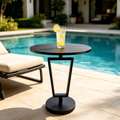 Modern Black Round Side Table 17" x 19" Heavy Duty Metal Pedestal Base Accent Table for Small Spaces End Table for Living Room, Bedroom, Beside Sofa or Couch – Easy Assembly - color: Black-t