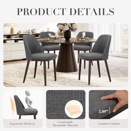 COLAMY Upholstered Dining Chairs Set of 6, Modern Kitchen Chairs with Back, Wood Side Dining Room Chairs for Kitchen, Dining Room, Restaurant, Light Grey - color: Light Grey, size: Set of 6