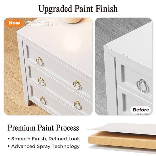 Huuger Paint Night Stand with Charger Station, 3 Drawer Nightstand Set of 2 | Larger Wider Bedside Table with USB-C Port, Modern End Table, for Bedroom, Living Room, White Nightstand - color: White