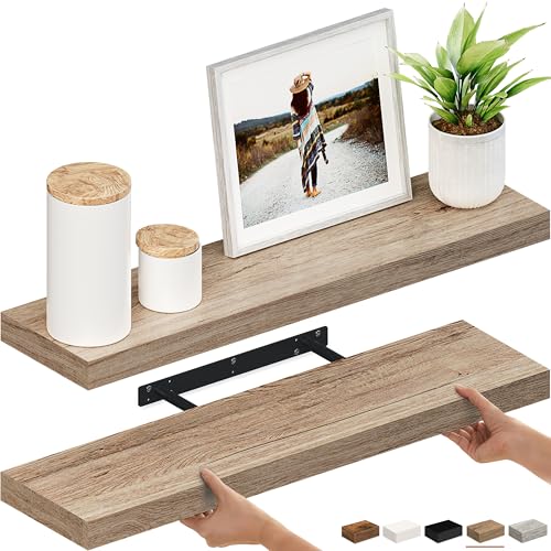 Ballucci Floating Shelves, 36" Wood Wall Shelf Set of 2, with Invisible Brackets for Bathroom, Living Room, Bedroom, Kitchen, Nursery, 6" Deep, Oak Finish - color: Natural Oak, size: 35.4 inches