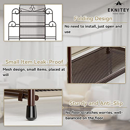 EKNITEY Bathroom Organizer Shelf Countertop - 3 Tier Spice Rack No Assembly | Kitchen Counter Organizer, for Skincare Makeup Vanity, Sturdy Metal Frame, Easy to Clean, Space-saving, Foldable, Brown - color: Brown