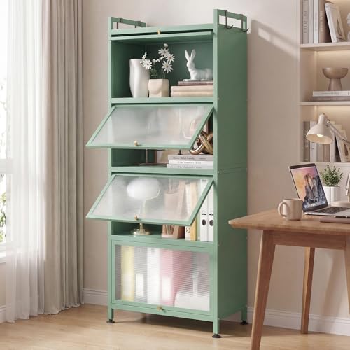 LDAILY 5-Tier Kitchen Storage Cabinet, Mobile Microwave Stand with Metal Frame, Double Anti-toppling Device, 4 Rolling Casters, Freestanding Bakers Rack for Kitchen, Dining Room, Living Room (Green) - color: Green