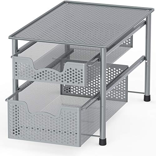 Simple Houseware Stackable 2 Tier Sliding Basket Organizer Drawer, Silver - color: Silver, size: 2-Tier