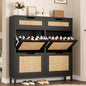 Jocoevol Rattan Shoe Cabinet for Entryway, Boho Shoe Storage Cabinet with 4 Flip Drawers and 2 Drawers, Narrow Freestanding Shoe Rack with Metal Legs for Entryway/Hallway/Foyer (Black) - color: Black