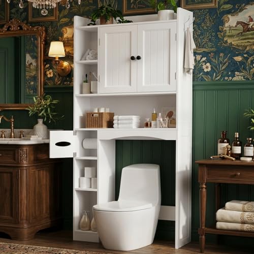 Gizoon 66''H Over The Toilet Storage Cabinet, Over Toilet Storage Cabinet White, Over Toilet Bathroom Organizer, with 2 Doors, Adjustable Shelf, for Bathroom, Laundry, White - color: White