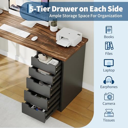 Garvee Computer Desk with 5 Drawers, 47 Inch Modern Simple Study Writing Desk with Storage, Rustic Home Office Desk, Reversible Computer Desk for Small Spaces, Apartments, Dorms, Brown+Black - color: Brown + Black