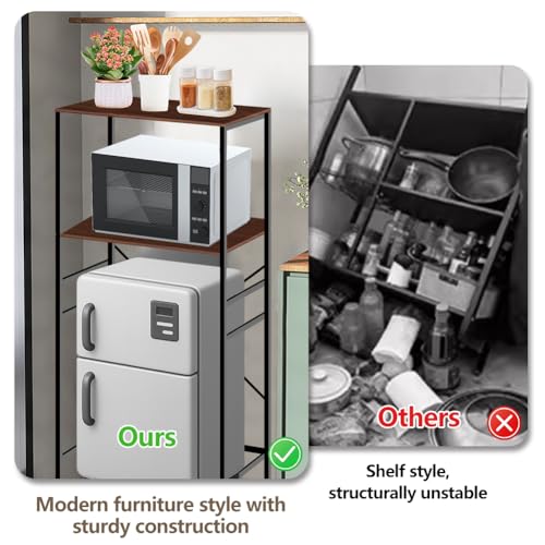 Adjustable Microwave Stand for Mini Fridge - Over Refrigerator Shelf Organizer with Storage Rack, Height Adjustable Space Saver for Dorm, Kitchen, Office Use, Brown