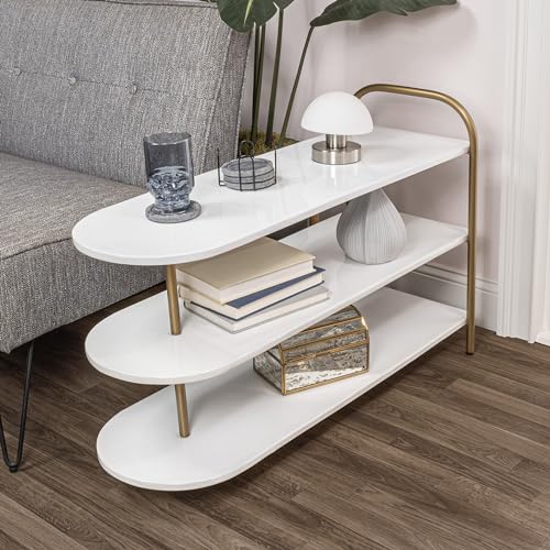 happimess SRK1001A Modern 24" 9-Pair 3-Tier Iron Curved Decker High End Table & Shoe Rack, White/Gold, for Entryway, Hallway, Closet, Doorway, Bedroom