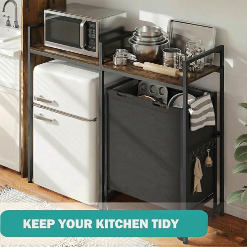 YITAHOME Kitchen Microwave Stand Bakers Rack with Shelf | 55" Large Kitchen Storage Shelf w/Rolling Wheeled Storage Baskets/Hooks, Coffee Bar Table Station w/Dining Room, Retro Brown - size: 54.3"x76.6"