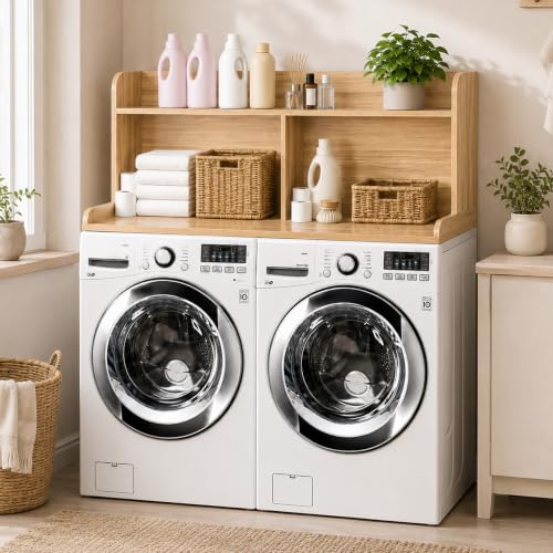 Royxen Laundry Countertop with 20“ Shelf Universal Fit, Washer and Dryer Countertop with Storage Space, Oak - color: Oak