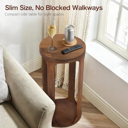 Wooden Drink Table, Pedestal Round End Table, Walnut Brown Nightstand Accent Tables, Small Side Tables for Living Room Plant Stand, Bedroom, 12" x 24" - color: Walnut Brown, size: Round, style: 1-Tier