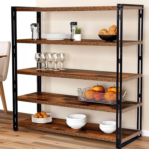 47" 4-Tier Bookshelf Rustic Wood and Metal Industrial Bookshelf for Home Office, Bedroom, Kitchen, Bathroom (Rustic Brown, 4-Tier) - color: Rustic Brown, size: 4-Tier
