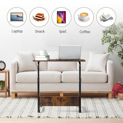 Karl home Mobile Side Table 31.5 Inch Computer Desk with Wheels Height Adjustable Rolling Potable Laptop Cart, C-Shaped Bed Couch End Tables with Edge Stopper for Livingroom Bedroom, Rustic Brown - color: Rustic Brown, size: 31.5"+No Power Sockets