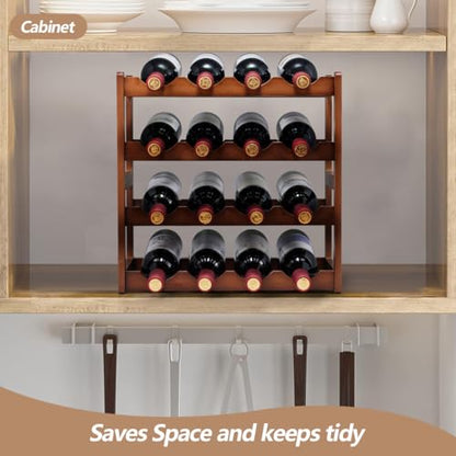 Bamboo Wine Rack,4 Tier, Wine Bottle Holder, Hold 16 Bottles for Home Kitchen, Dinging Room, Pantry, Cabinet, Bar - color: 4 Tier Brown